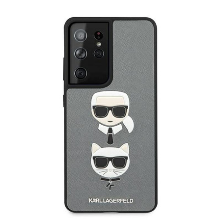 Karl Lagerfeld Saffiano Karl & Choupette Heads - pouzdro pro Samsung Galaxy S21 Ultra (stříbrné)