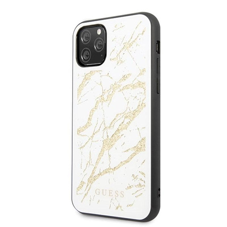 Guess Marble Glass Gold Glitter - pouzdro pro iPhone 11 Pro Max (bílé)