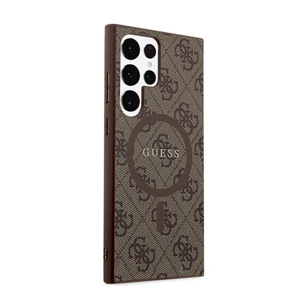 Guess 4G Collection Leder Metall Logo MagSafe - Samsung Galaxy S24 Ultra Tasche (braun)