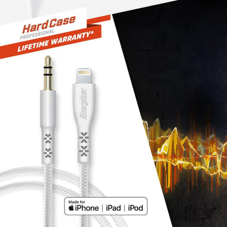 Energizer HardCase - audio kabel s 3,5 mm jackem - Lightning MFi certifikovaný 1,5 m ROW (bílý)