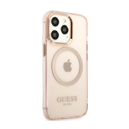 Guess Gold Outline Transluzentes MagSafe - Hülle für iPhone 13 Pro Max (Pink)