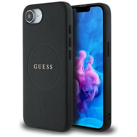 Guess Grained Ring MagSafe - Tasche für iPhone 16e (schwarz)