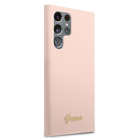 Guess Silikon Skript Metall Logo - Samsung Galaxy S22 Ultra Fall (rosa)