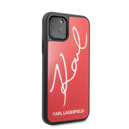 Karl Lagerfeld Double Layers Tempered Glass Glitter Signature Case - iPhone 11 Pro Case (Rot)