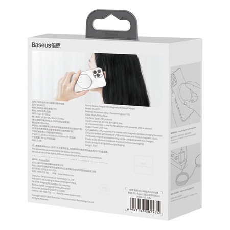 Baseus Simple Mini - Ładowarka indukcyjna bezprzewodowa Mag Safe 15 W (biały)