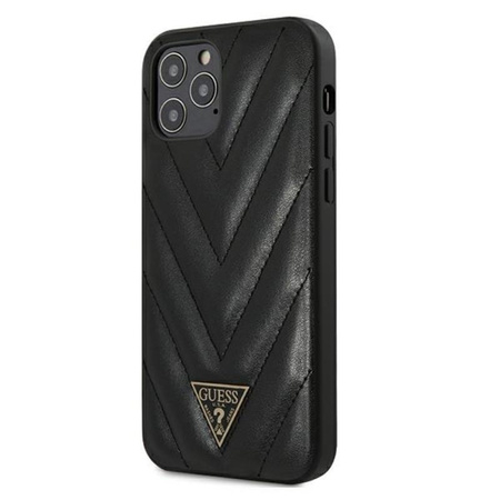 Guess V Quilted - Coque iPhone 12 / iPhone 12 Pro (noir)