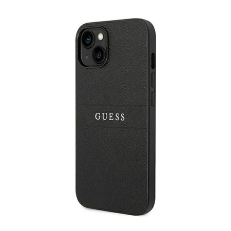 Guess Saffiano Metal Logo Stripes - Hülle für iPhone 14 Plus (Schwarz)