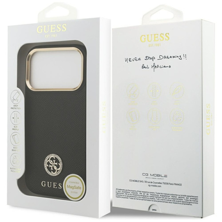 Guess Grained Strass Logo MagSafe - Hülle iPhone 17 Pro (schwarz)