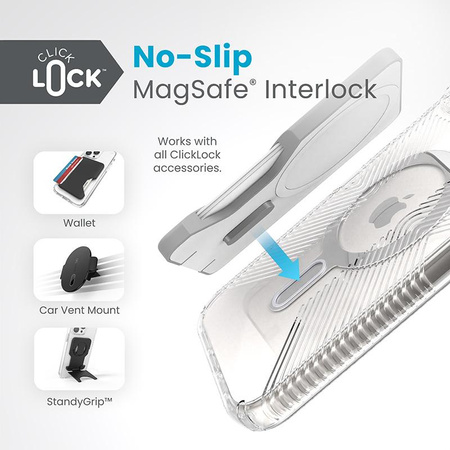 Speck Presidio Perfect-Clear Grip ClickLock & MagSafe - Tasche iPhone 15 Plus / iPhone 14 Plus (Klar / Chrom-Finish / Serene Silber)