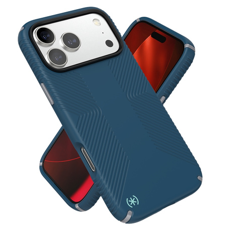 Pouzdro Speck Presidio2 Grip MagSafe pro iPhone 17 Pro Max (Deep Sea/Stříbrná metalíza)