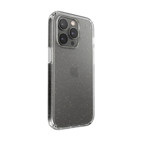 Speck Presidio Perfect-Clear mit Glitter - iPhone 14 Pro Hülle mit MICROBAN-Beschichtung (Klar / Gold Glitter)