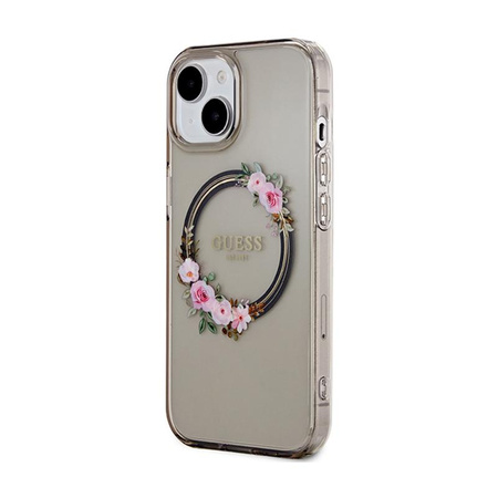 Guess IML Flowers Wreath MagSafe - Pouzdro iPhone 15 (Černé)