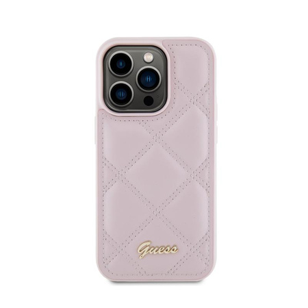 Guess Quilted Metal Logo - pouzdro pro iPhone 15 Pro (růžové)