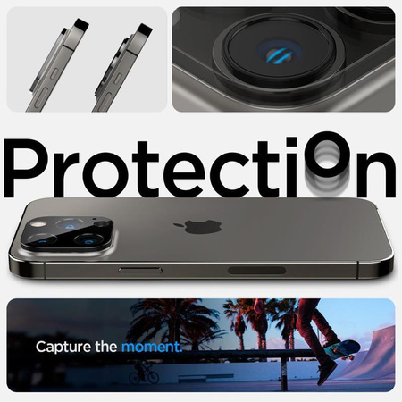 Spigen Optik.TR Camera Lens Protector 2-Pack - Verre de protection pour iPhone 16 Pro / 16 Pro Max / 15 Pro / 15 Pro Max / 14 Pro / 14 Pro Max (Noir)