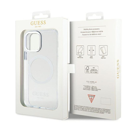 Guess Metal Outline MagSafe - iPhone 12 / iPhone 12 Pro tok (átlátszó / ezüst)