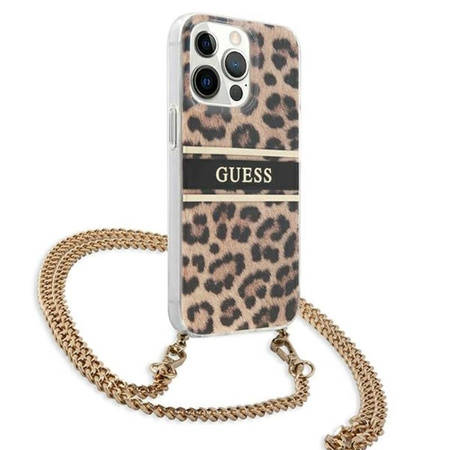 Guess Leopard Gold Stripe Crossbody - pouzdro pro iPhone 13 Pro Max