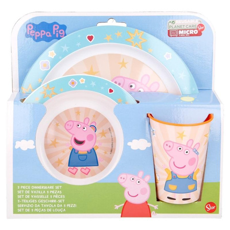 Peppa Pig - Zestaw naczyń do mikrofali (talerzyk + miska + kubek) Świnka Peppa