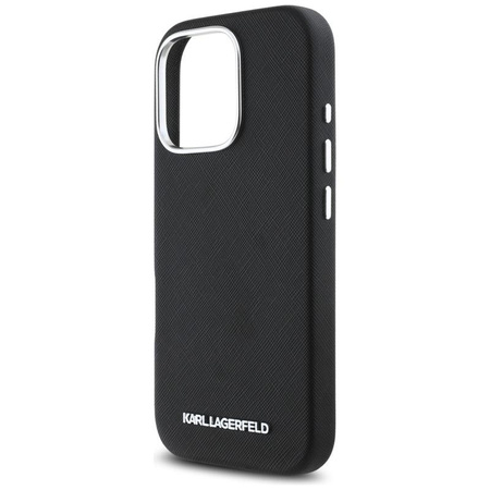 Karl Lagerfeld Saffiano Full Wrapped Elongated Metal Logo MagSafe - Hülle für iPhone 16 Pro Max (schwarz)