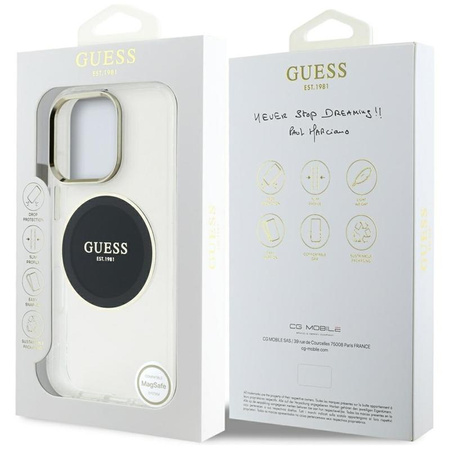 Guess IML Metal Coloured Circle Classic Logo MagSafe - étui pour iPhone 16 Pro Max (noir)