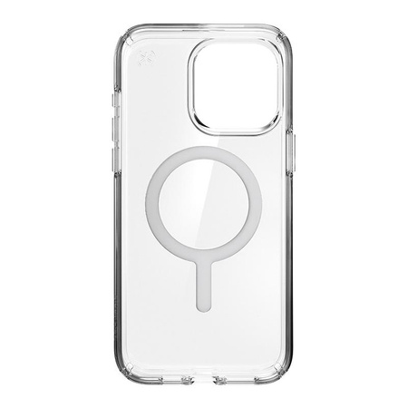 Speck Presidio Perfect-Clear MagSafe - iPhone 15 Pro Max Fall (Klar / Chrom-Finish / Serene Silber)