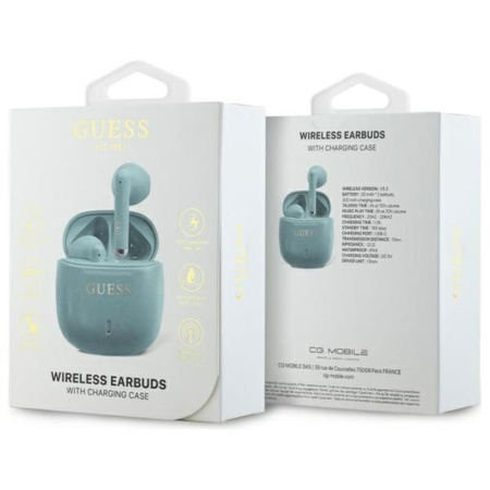 Guess Printed Classic Logo - TWS Bluetooth fejhallgató + töltőtáska (türkiz)