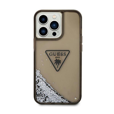 Guess Liquid Glitter Triangle Logo Case - Hülle für iPhone 14 Pro Max (Schwarz)