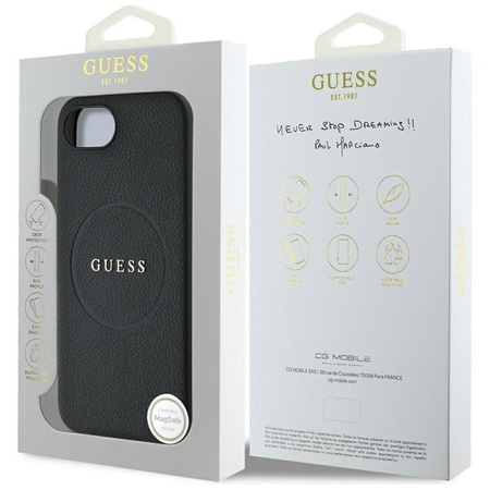 Guess Grained Ring MagSafe - Tasche für iPhone 16e (schwarz)