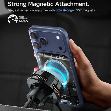 Spigen Essential EV25MFAQ - Magnetic Car Vent Mount with 25W Wireless Charging MagSafe Qi2.2 (Black)
