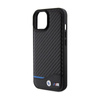 BMW Leather Carbon Blue Line - Tasche für das iPhone 15 (schwarz)