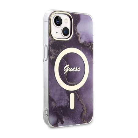 Guess Golden Marble MagSafe - Schutzhülle für iPhone 14 (Violett)