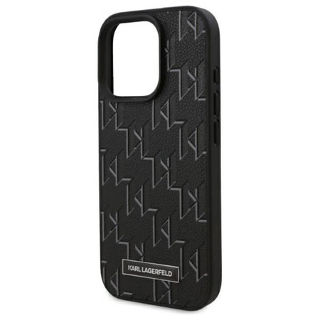 Karl Lagerfeld bőr monogram fém logós MagSafe - iPhone 16 Pro tok (fekete)