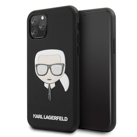 Karl Lagerfeld Iconic dombornyomott csillám tok - iPhone 11 Pro Max tok (fekete)