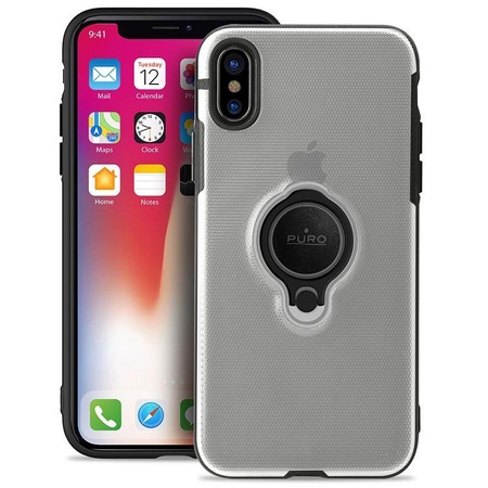 PURO Magnet Ring Cover - iPhone XR Case with Magnetic Finger Grip (Transparent)