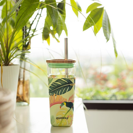 SZKLANY KUBEK ZE SŁOMKĄ BPA FREE, z Pokrywką, Rurką, na Napoje, Quokka, 540
