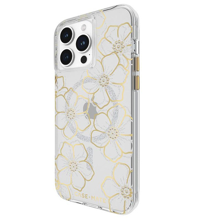 Case-Mate Floral Gems MagSafe - Étui pour iPhone 15 Pro Max (Or)