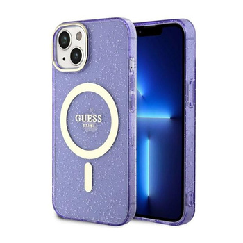 Guess Glitter Gold MagSafe - pouzdro pro iPhone 14 Plus (fialové)