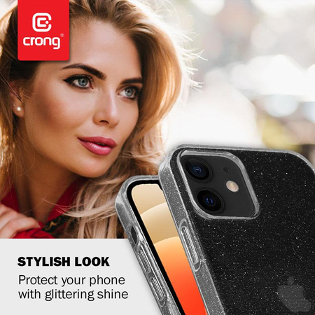 Crong Glitter tok - iPhone 12 / iPhone 12 Pro tok (átlátszó/ezüst)