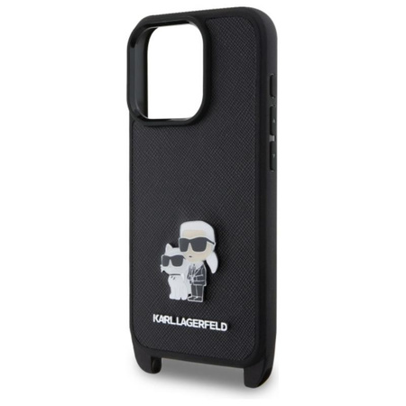 Karl Lagerfeld Saffiano Karl & Choupette Metal Pin CBDY Strap - iPhone 16 Pro Max Case (black)