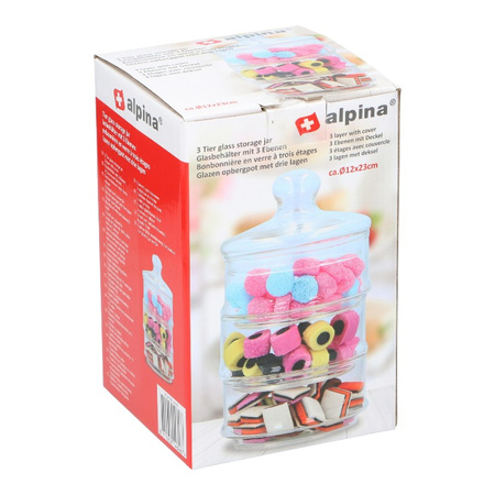 Alpina - Üveg tárolóedény / befőttesüveg édességeknek, 3 szint, 12x23 cm