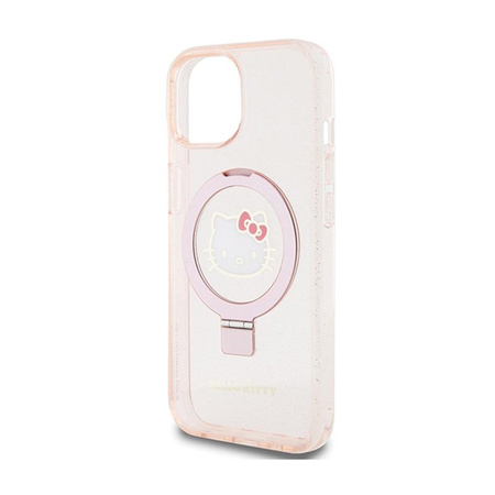 Hello Kitty Ring Stand Glitter Electrop Logo MagSafe - pouzdro pro iPhone 15 / 14 / 13 (růžové)