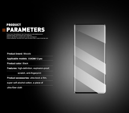 Mocolo 3D 9H Full Glue - Full screen protection glass for Xiaomi 12 Pro (Black)