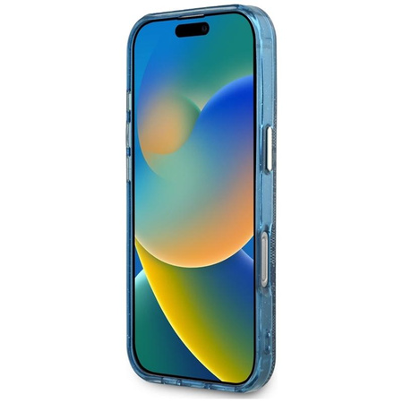 Guess IML Metal Glitter 4G Circle Triangle MagSafe - Hülle für iPhone 16 Pro (blau)