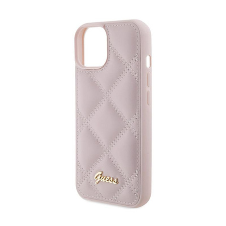 Guess Quilted Metal Logo - Coque iPhone 15 (rose)
