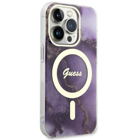 Guess Golden Marble MagSafe - Coque iPhone 14 Pro Max (Violet)