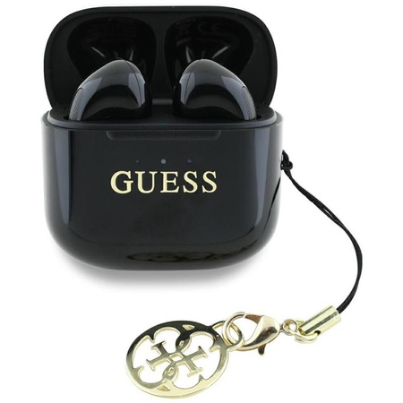 Guess Glossy Effect Printed Classic Logo & Charm - TWS Bluetooth Earphones + Charging Case (Black)