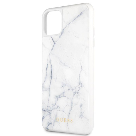 Tvrdé pouzdro Guess Marble Tempered Glass - pouzdro pro iPhone 11 Pro Max (bílé)