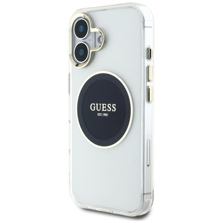 Guess IML Metal Colored Circle Classic Logo MagSafe - Pouzdro pro iPhone 16 (černá)