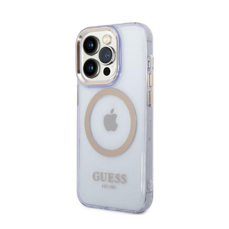 Guess Gold Outline Translucent MagSafe - Etui iPhone 14 Pro Max (fioletowy)