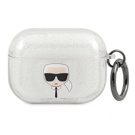Karl Lagerfeld Karl Head Glitter - pouzdro na Airpods Pro (stříbrné)