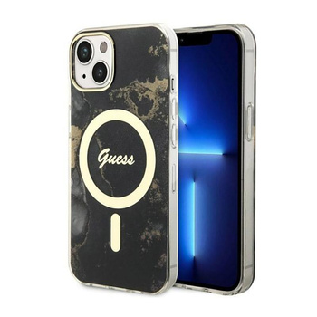 Guess Golden Marble MagSafe - pouzdro pro iPhone 14 Plus (černé)
